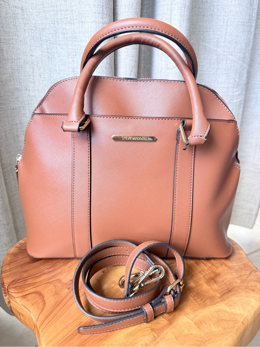 Steve Madden Cognac Satchel Crossbody Top Handle Bag EUC